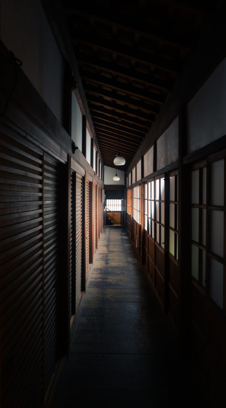 Traditional Japanese wooden ryokan interior